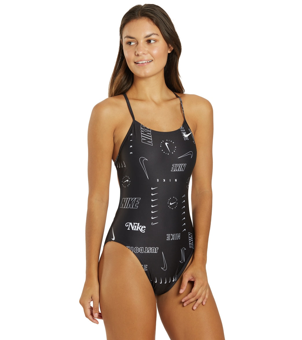 Nike Women's HydraStrong Multi Print Cut Out One Piece Swimsuit