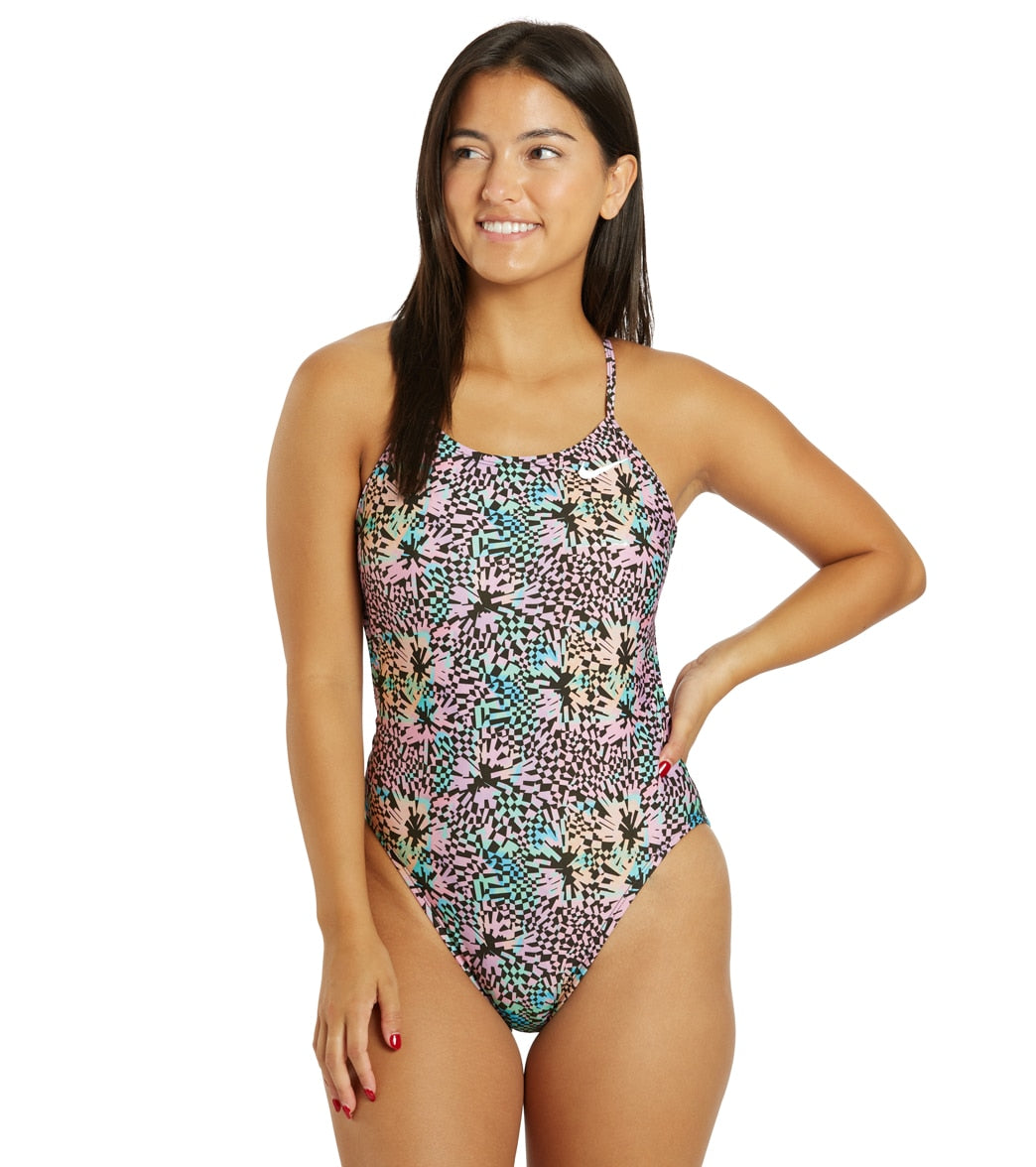 Nike Women's HydraStrong Multi Print Cut Out One Piece Swimsuit