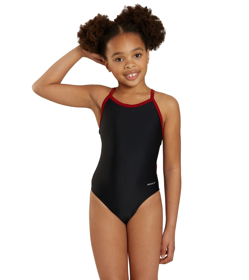 Sporti Solid Piped Thin Strap One Piece Swimsuit (22-44)