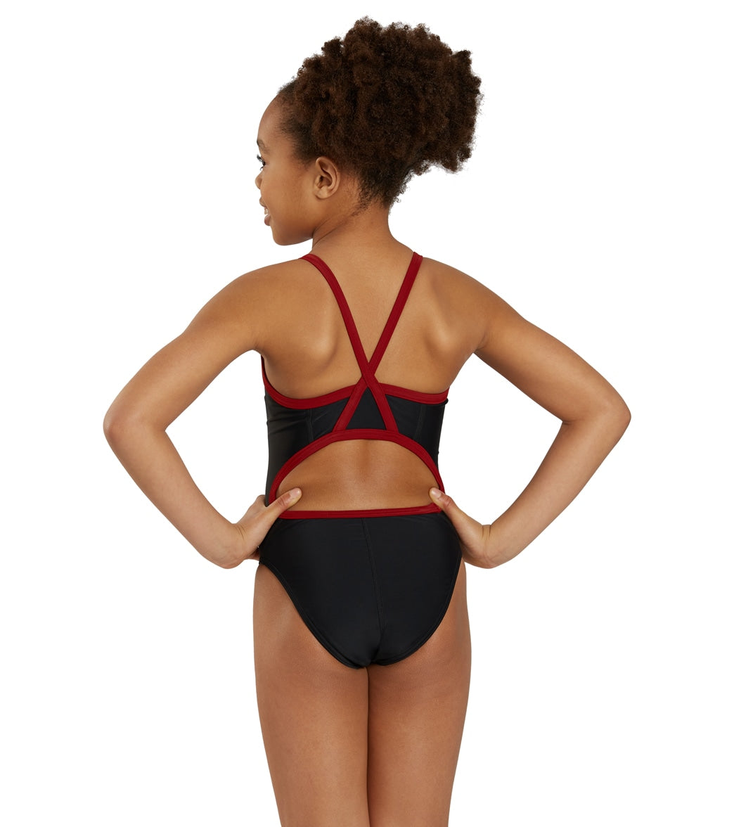 Sporti Solid Piped Thin Strap One Piece Swimsuit (22-44)