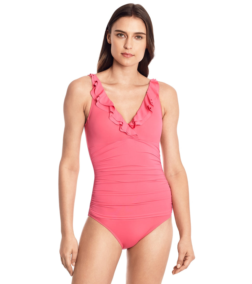 Lauren Ralph Lauren Women's Beach Club Solids Ruffle Surplice Underwire One Piece Swimsuit