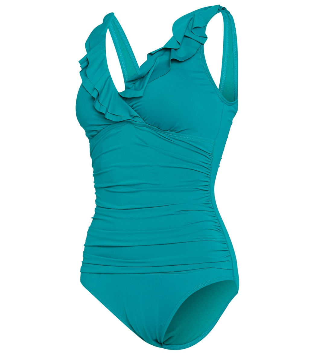 Lauren Ralph Lauren Women's Beach Club Solids Ruffle Surplice Underwire One Piece Swimsuit