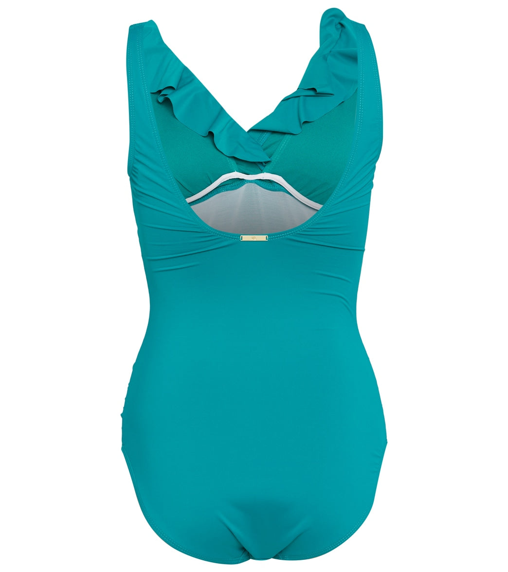 Lauren Ralph Lauren Women's Beach Club Solids Ruffle Surplice Underwire One Piece Swimsuit