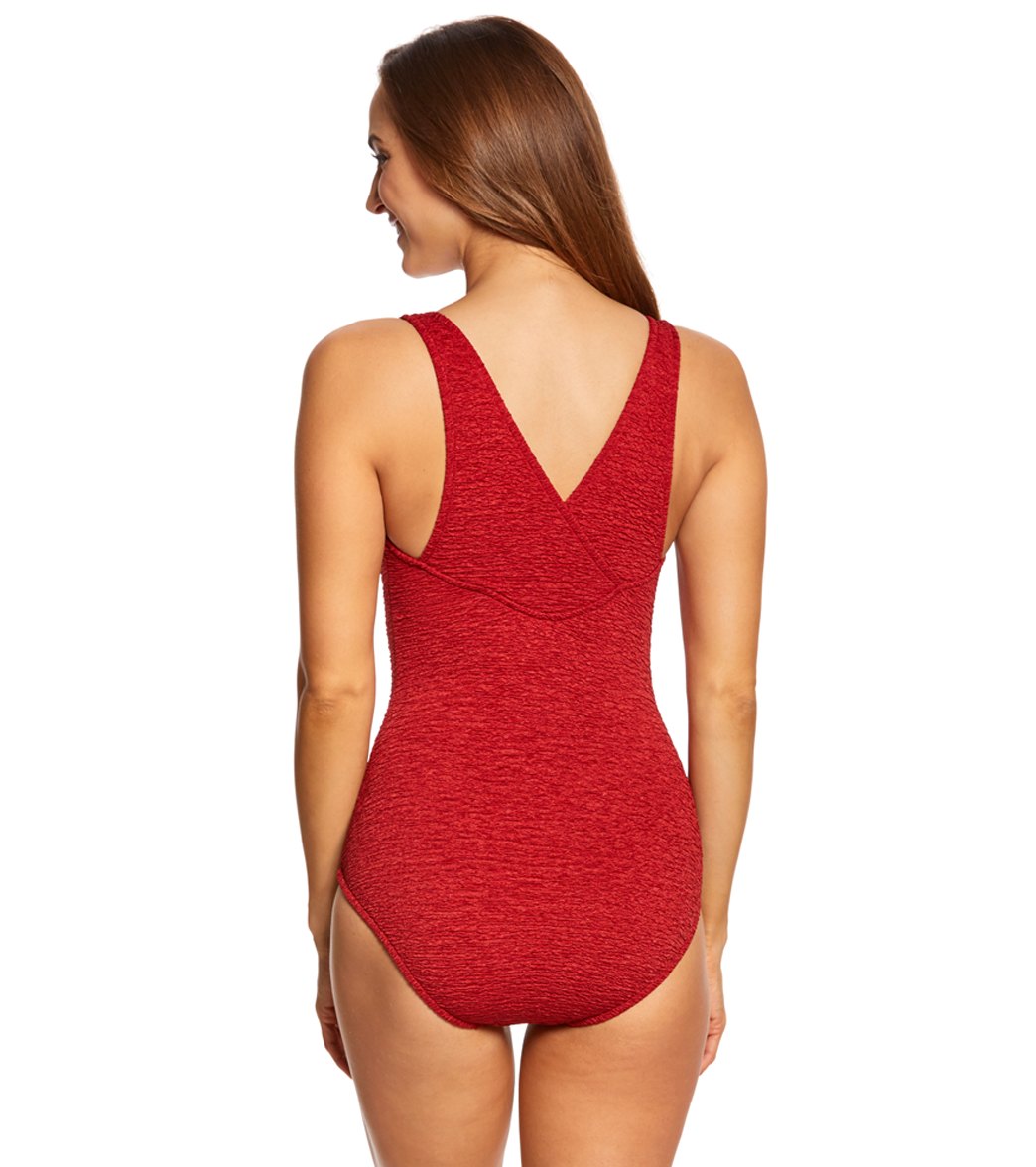 Women's Krinkle By Penbrooke Chlorine Resistant Cross Back One Piece Swimsuit
