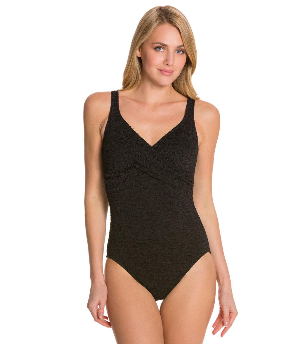 Women's Krinkle By Penbrooke Chlorine Resistant Cross Over One Piece Swimsuit