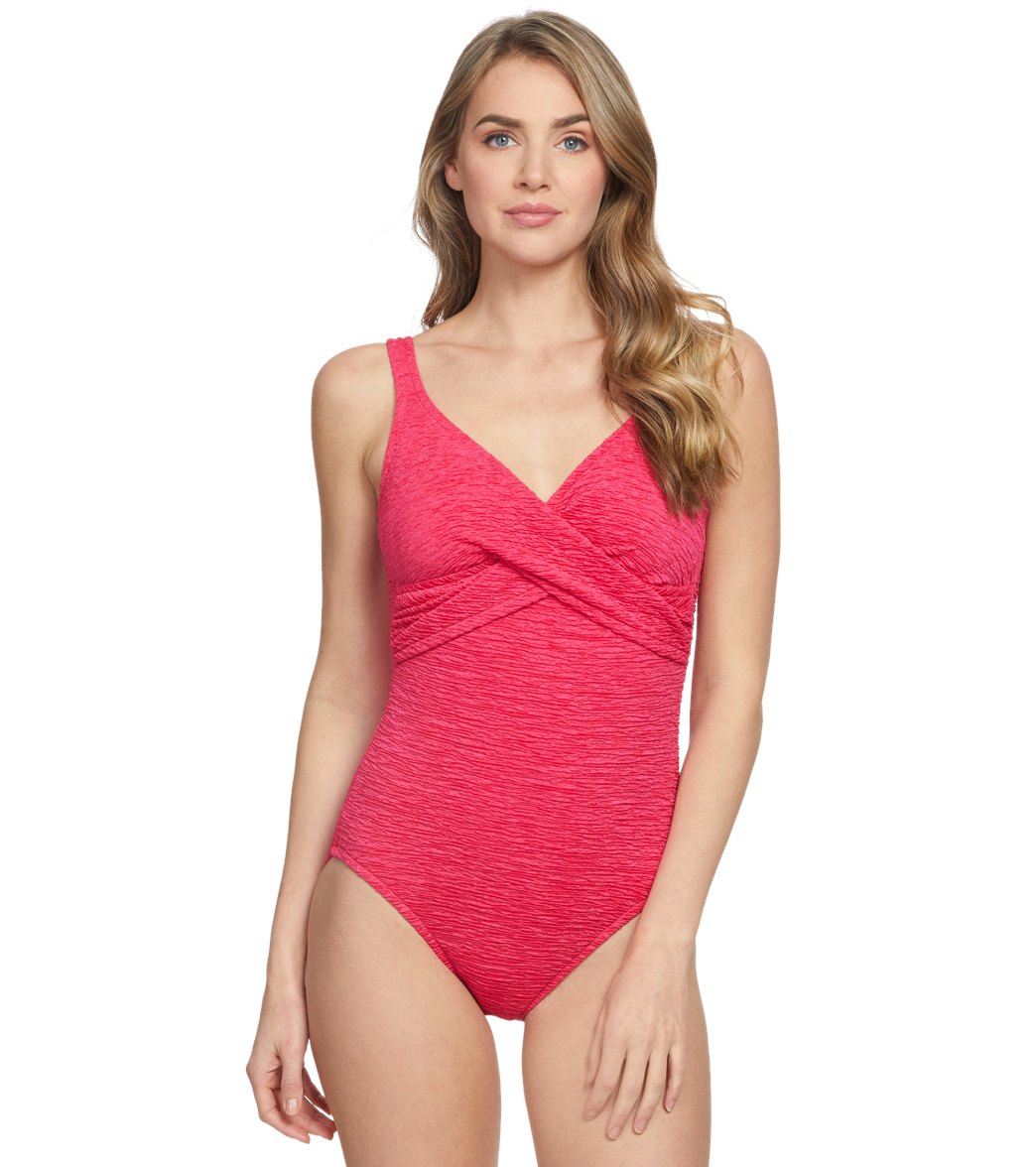 Women's Krinkle By Penbrooke Chlorine Resistant Cross Over One Piece Swimsuit