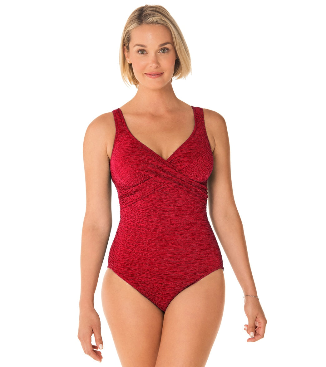 Women's Krinkle By Penbrooke Chlorine Resistant Cross Over One Piece Swimsuit