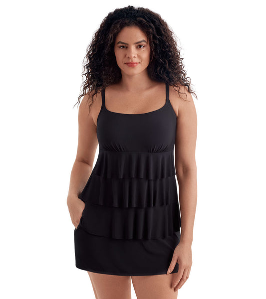 Longitude Women's Solitude Ruffle Faux Skirtini Long Torso One Piece Swimsuit