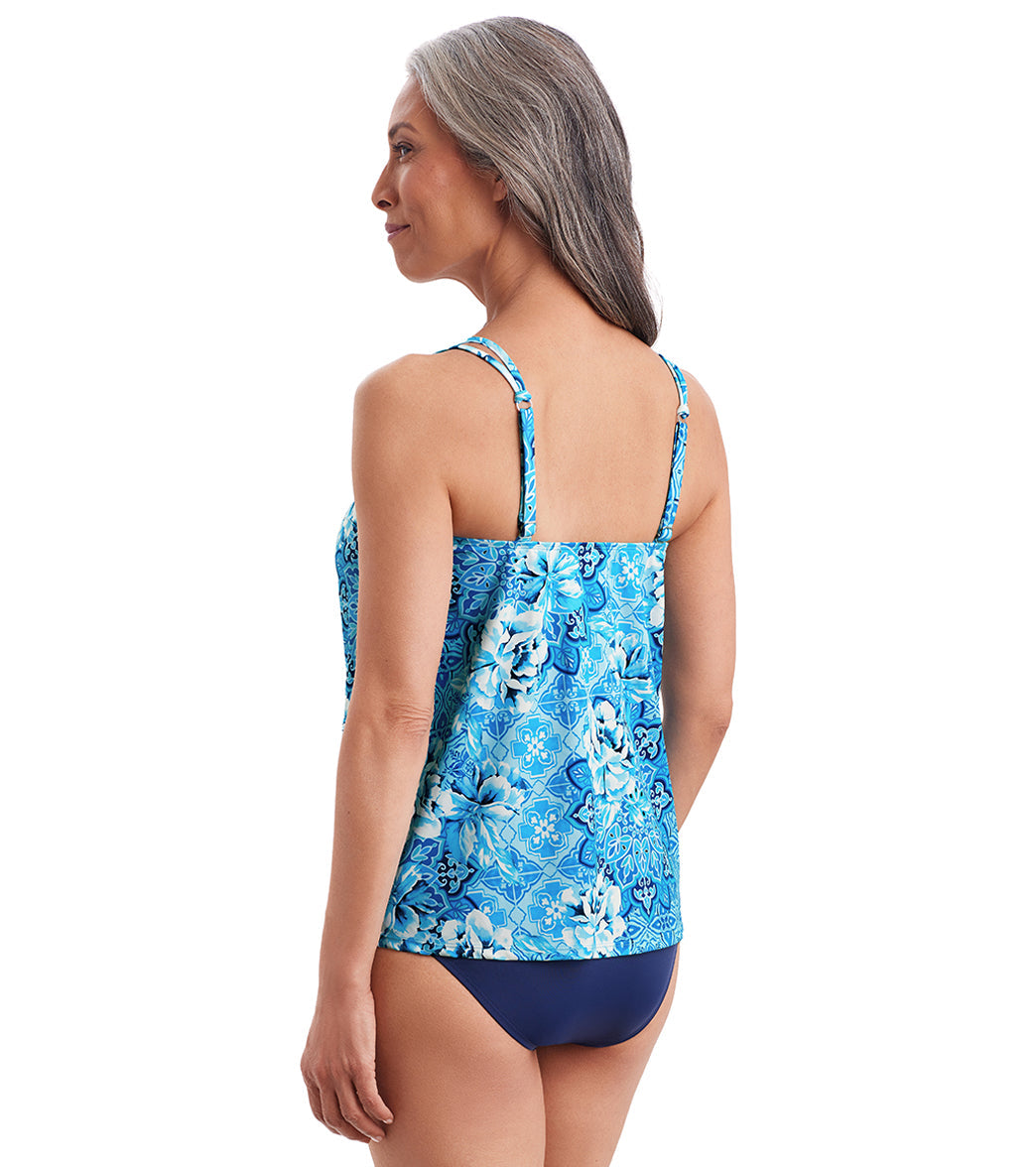 Shape Solver By Penbrooke Women's Barcelona Blues Handkerchief Hem Tankini Top