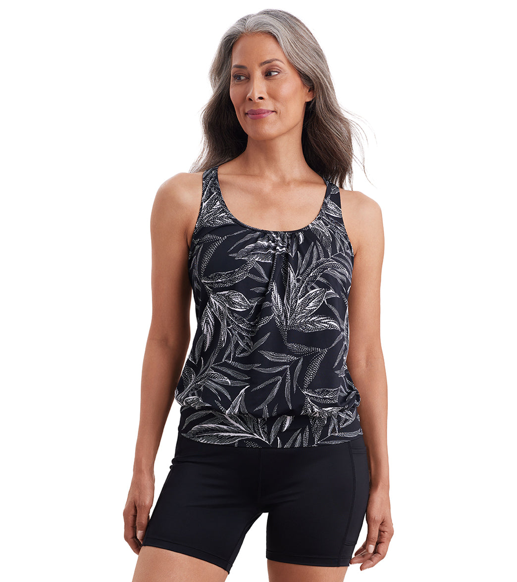Shape Solver By Penbrooke Women's Leaf Encounter Mastectomy Shirred Neck Blouson Tankini Top