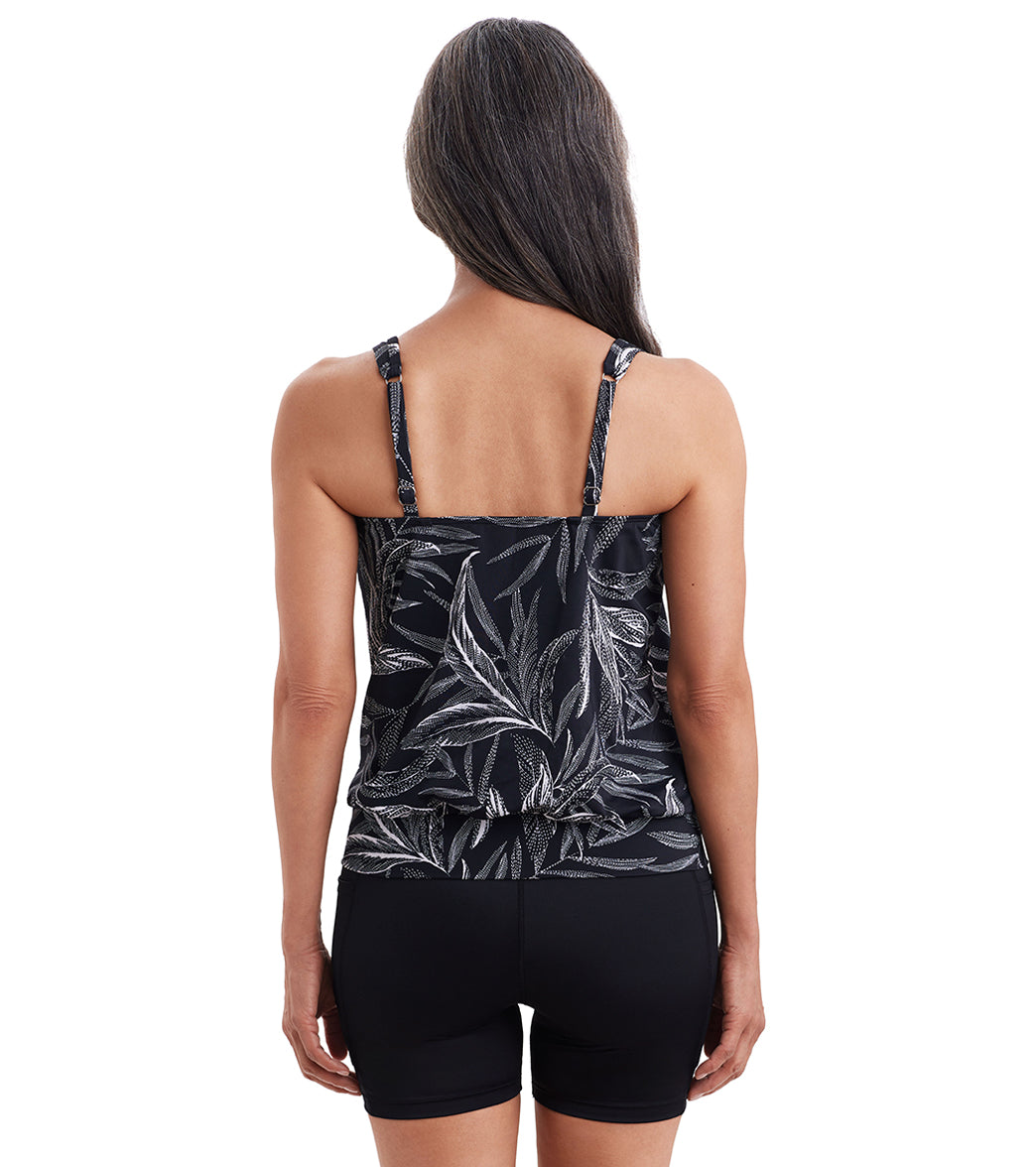 Shape Solver By Penbrooke Women's Leaf Encounter Mastectomy Shirred Neck Blouson Tankini Top