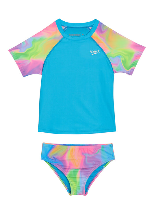 Speedo Girls' Short Sleeve Rashguard Two Piece Set (Little Kid Big Kid)