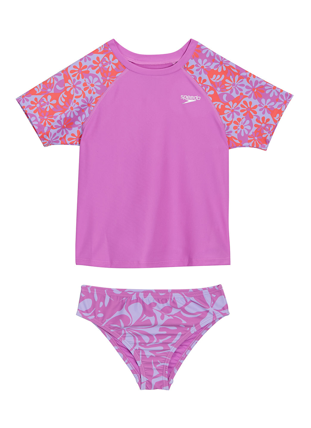 Speedo Girls' Short Sleeve Rashguard Two Piece Set (Little Kid Big Kid)