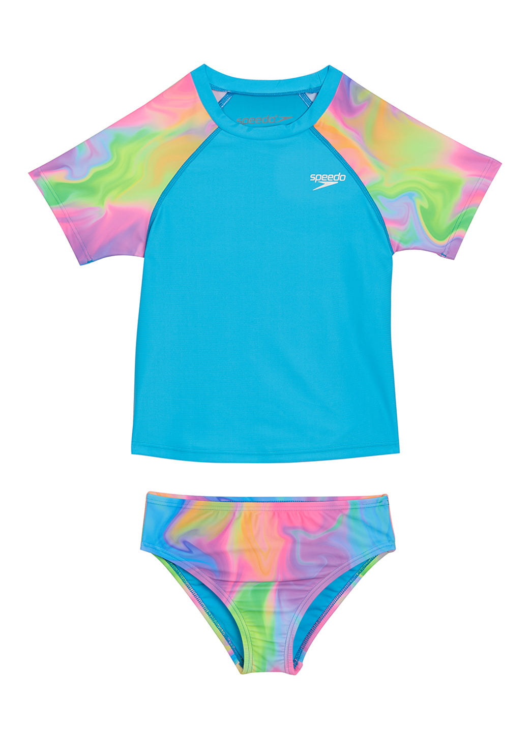 Speedo Girls' Short Sleeve Rashguard Two Piece Set (Little Kid Big Kid)