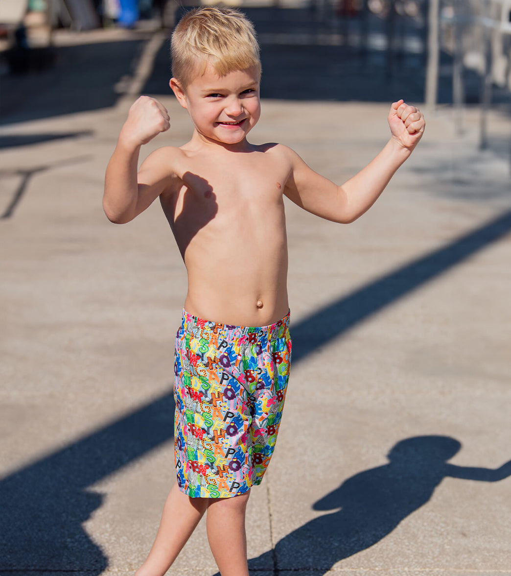 Doflin Boys' Printed Elastic Waist Swim Trunks (Toddler, Little Kid)