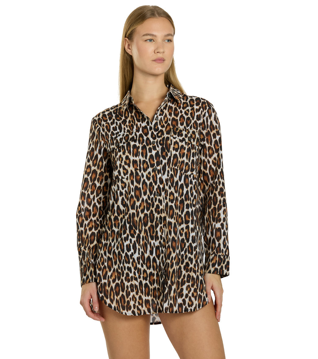 Tommy Bahama Women's Leopard Boyfriend Shirt
