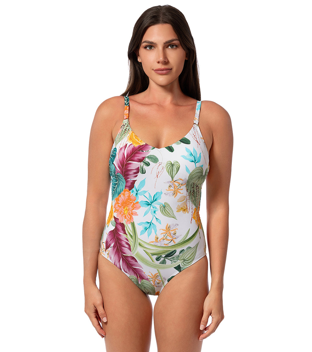 Jantzen Women's Mystic Tropic Sue Twsited Back One Piece Swimsuit
