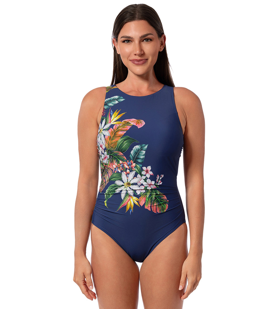 Jantzen Women's Palm Delight Farrah High Neck One Piece Swimsuit