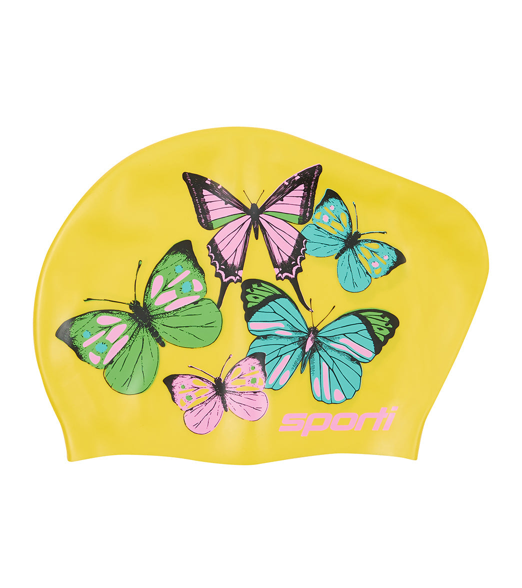 Sporti Flutter Garden Long Hair Bun Silicone Swim Cap