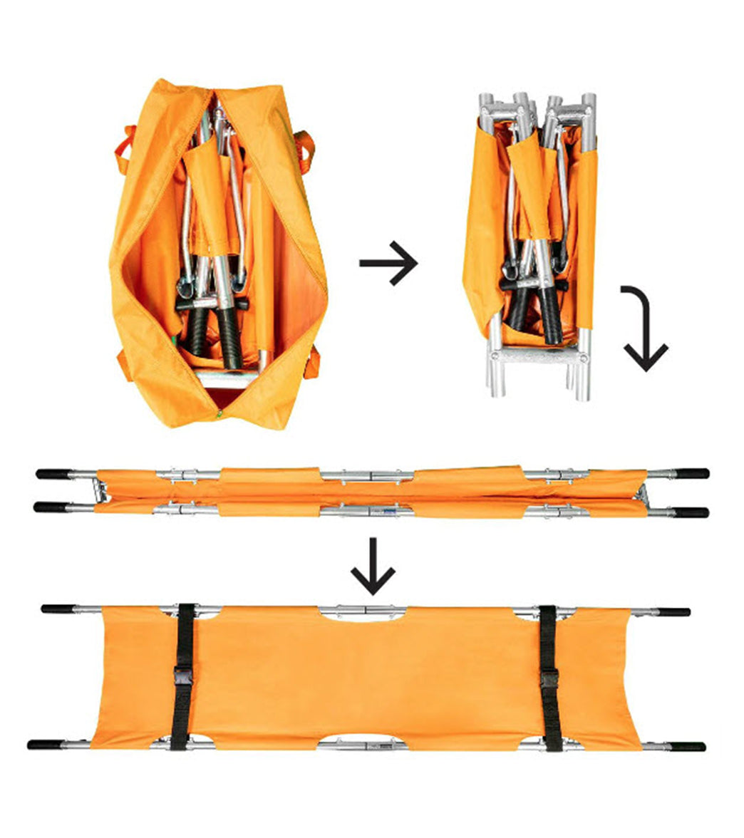 LINE2Design EMS Portable Stretcher Emergency Foldaway Medical Flat Four Steel Bars Stretchers with Grip Handles & Zippered Carrying Case