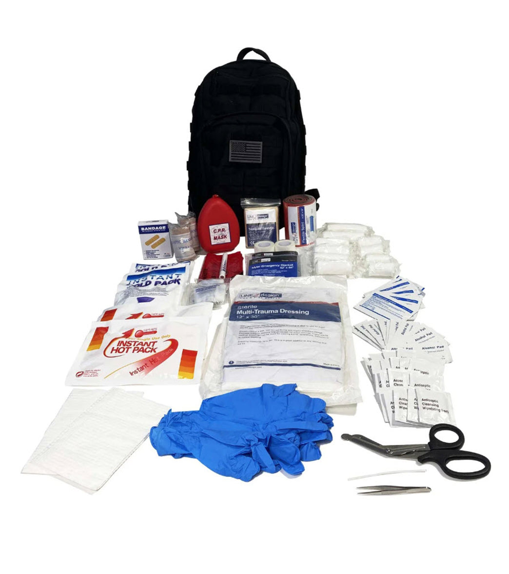 LINE2Design Emergency Medical Stop Bleeding First Aid Kit, Tactical MOLLE Backpack Fully Stocked
