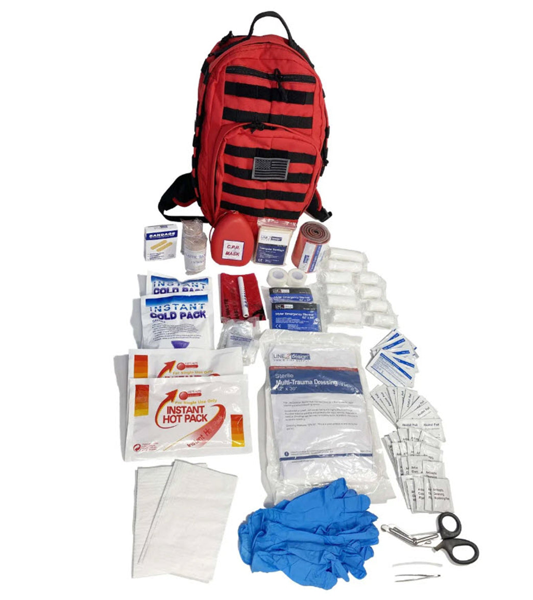 LINE2Design Emergency Medical Stop Bleeding First Aid Kit, Tactical MOLLE Backpack Fully Stocked