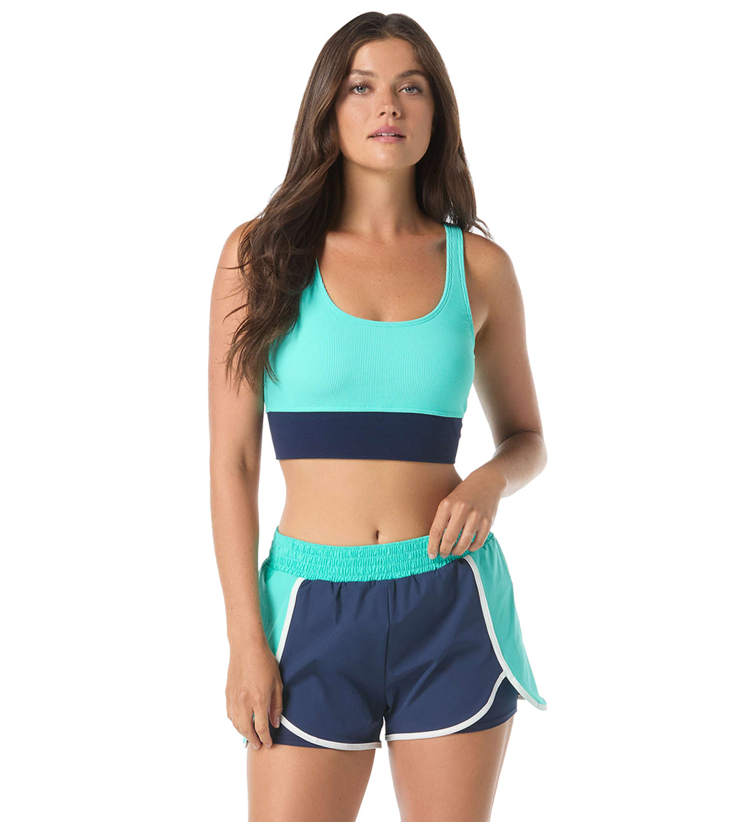 Beach House Women's Color Block Paloma Beach Solids Rib Empower Scoop Neck Crop Top