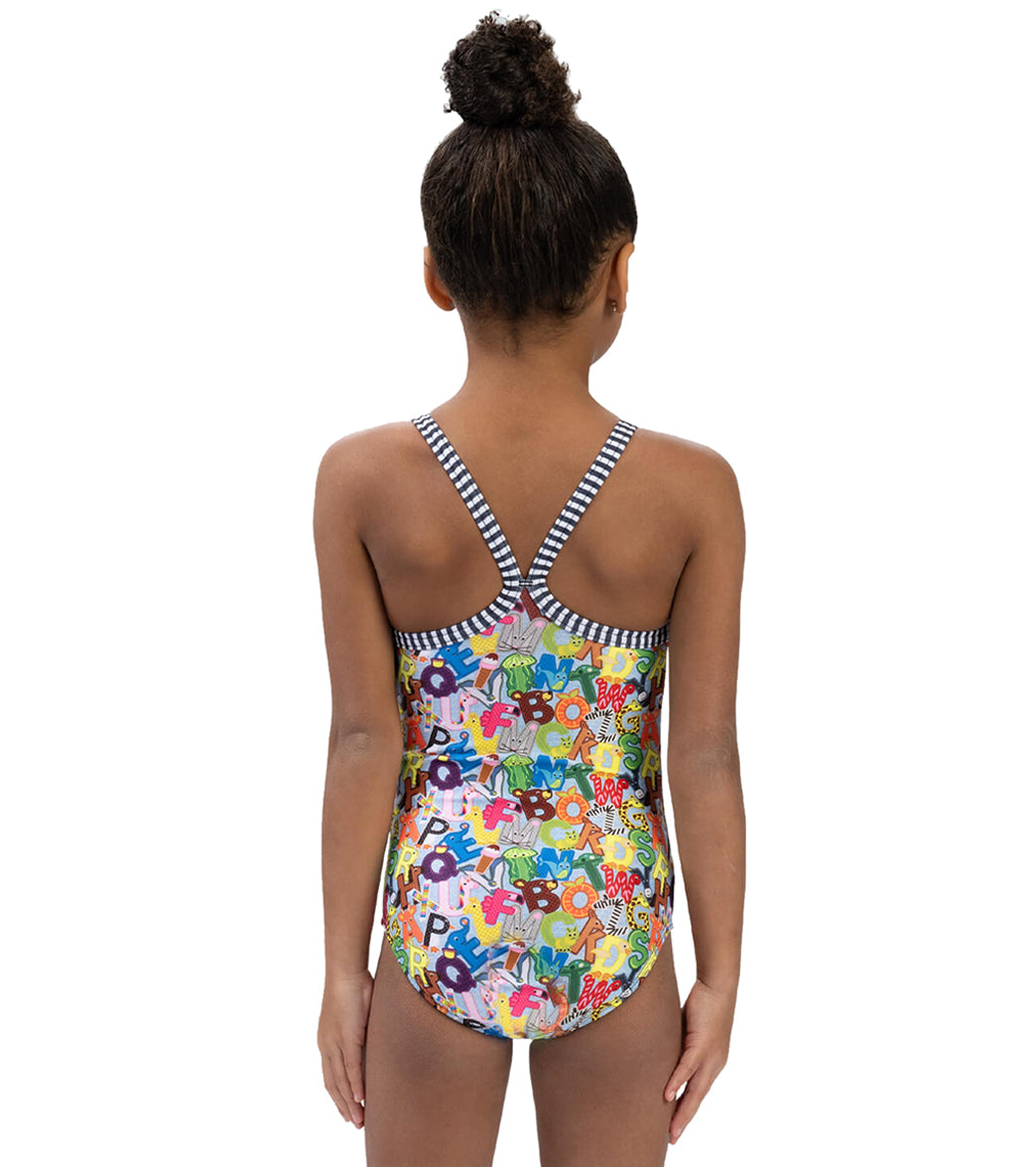Dolfin Girls' Alphabet Printed One Piece Swimsuit (Toddler, Little Kid)