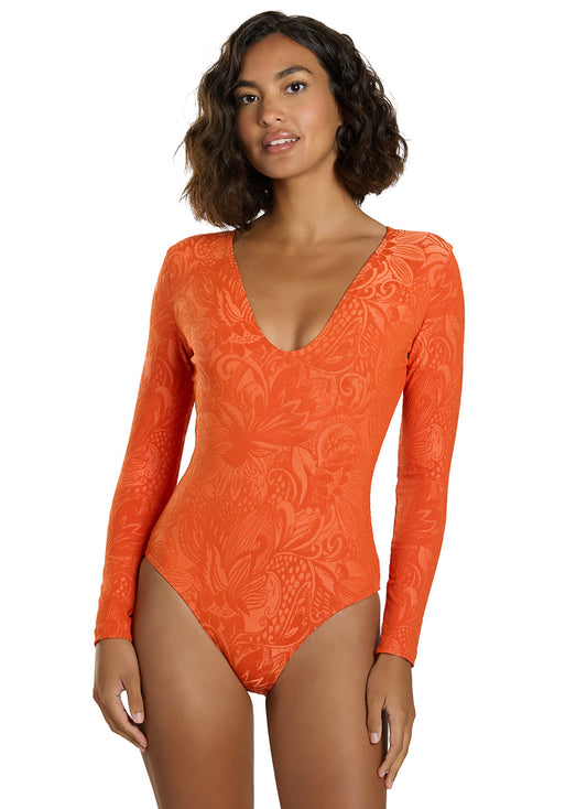Seea Women's Valentina V-Neck Long Sleeve One Piece Swimsuit