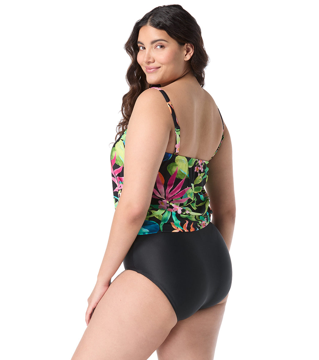 Roxanne Women's Chlorine Resistant Bra Sized Tropical One Piece Swimsuit Blouson (C/D/DD Cup)