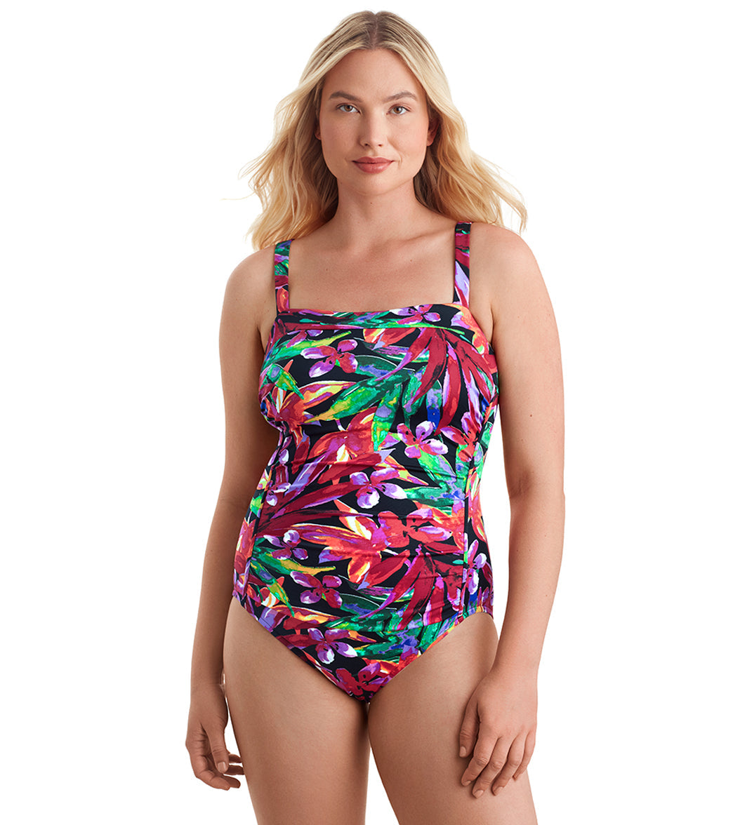 Shape Solver SPORT Women's Secret Garden Shirred Bandeau One Piece Swimsuit