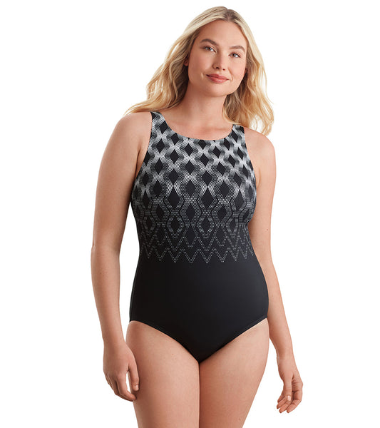 Shape Solver SPORT Women's Linked Up Highneck Tank One Piece Swimsuit