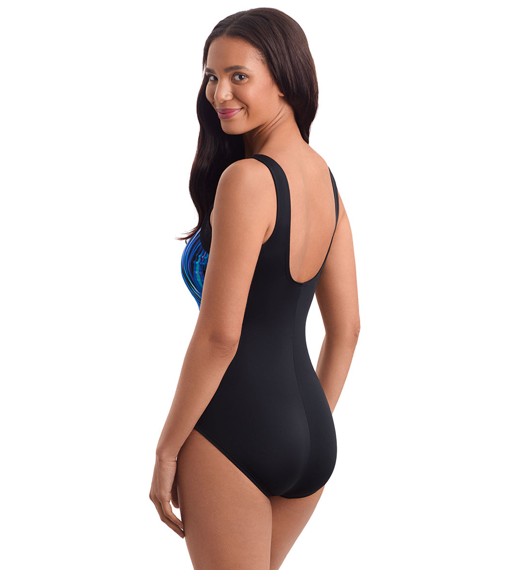 Shape Solver SPORT Women's Nightparty Squareneck Illusion Tank One Piece Swimsuit
