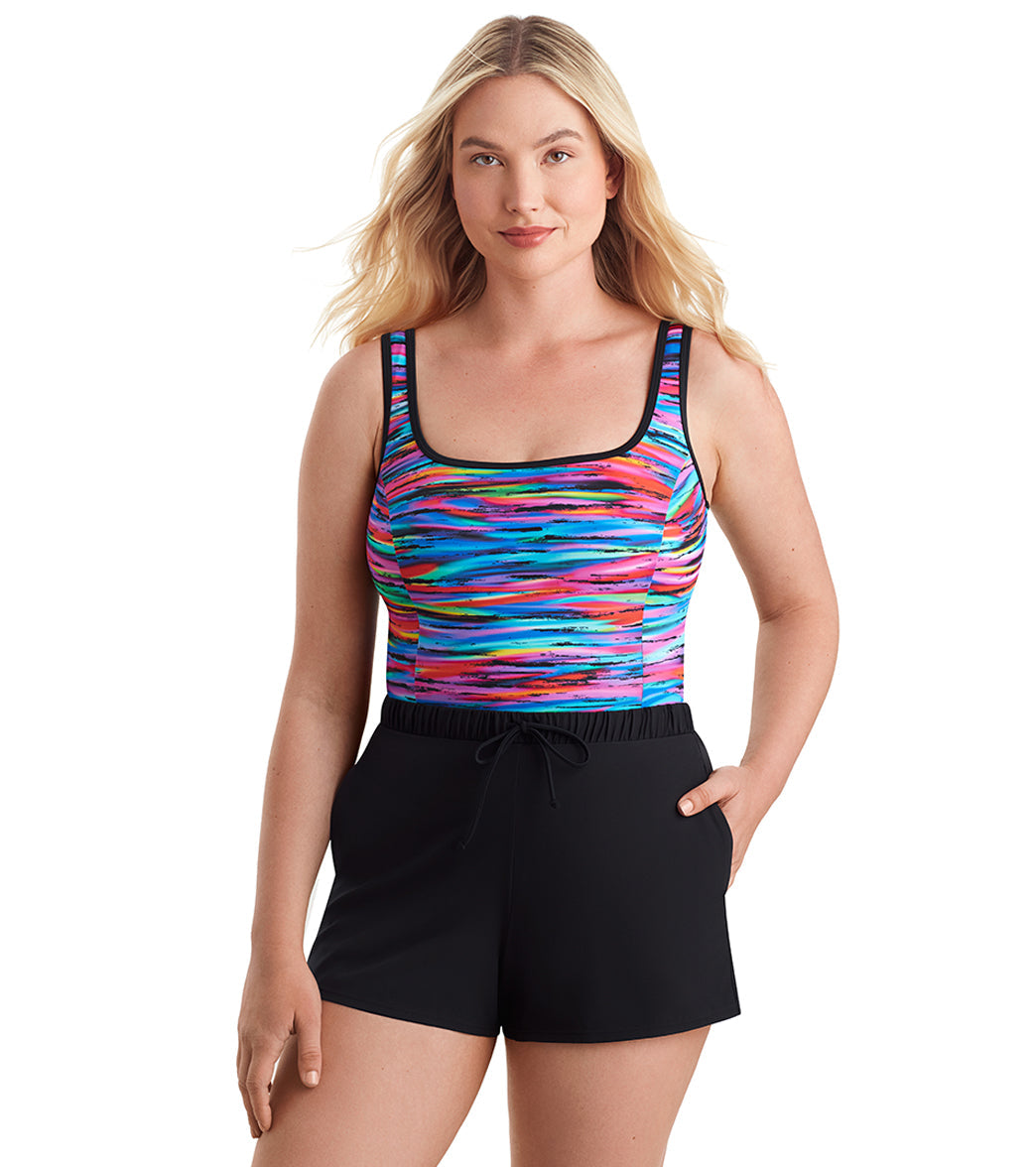 Shape Solver SPORT Women's Tidal Wave Binded Scoopneck Runaround One Piece Swimsuit