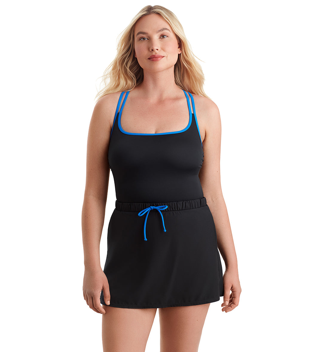 Shape Solver SPORT Women's Fashion Solids Skirted Runaround One Piece Swimsuit