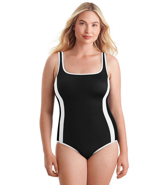 Shape Solver SPORT Women's Fashion Solids Side Panel Tank One Piece Swimsuit
