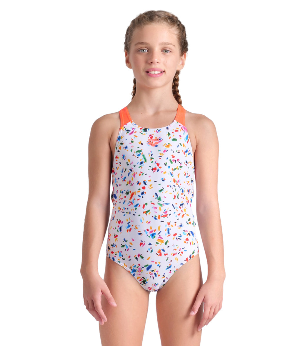 Arena Girls' Confetti Pro Back One Piece Swimsuit (Little Kid, Big Kid)