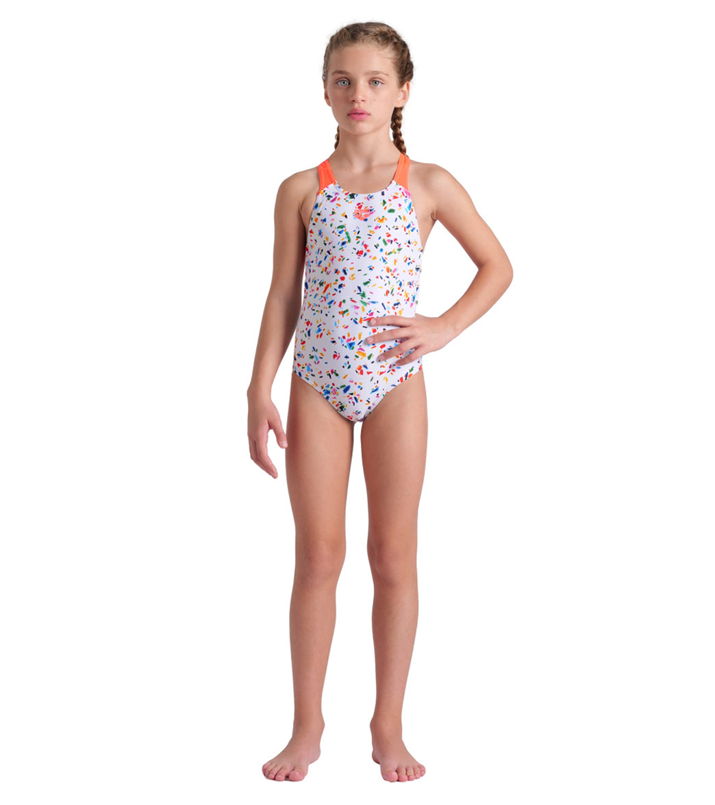 Arena Girls' Confetti Pro Back One Piece Swimsuit (Little Kid, Big Kid)