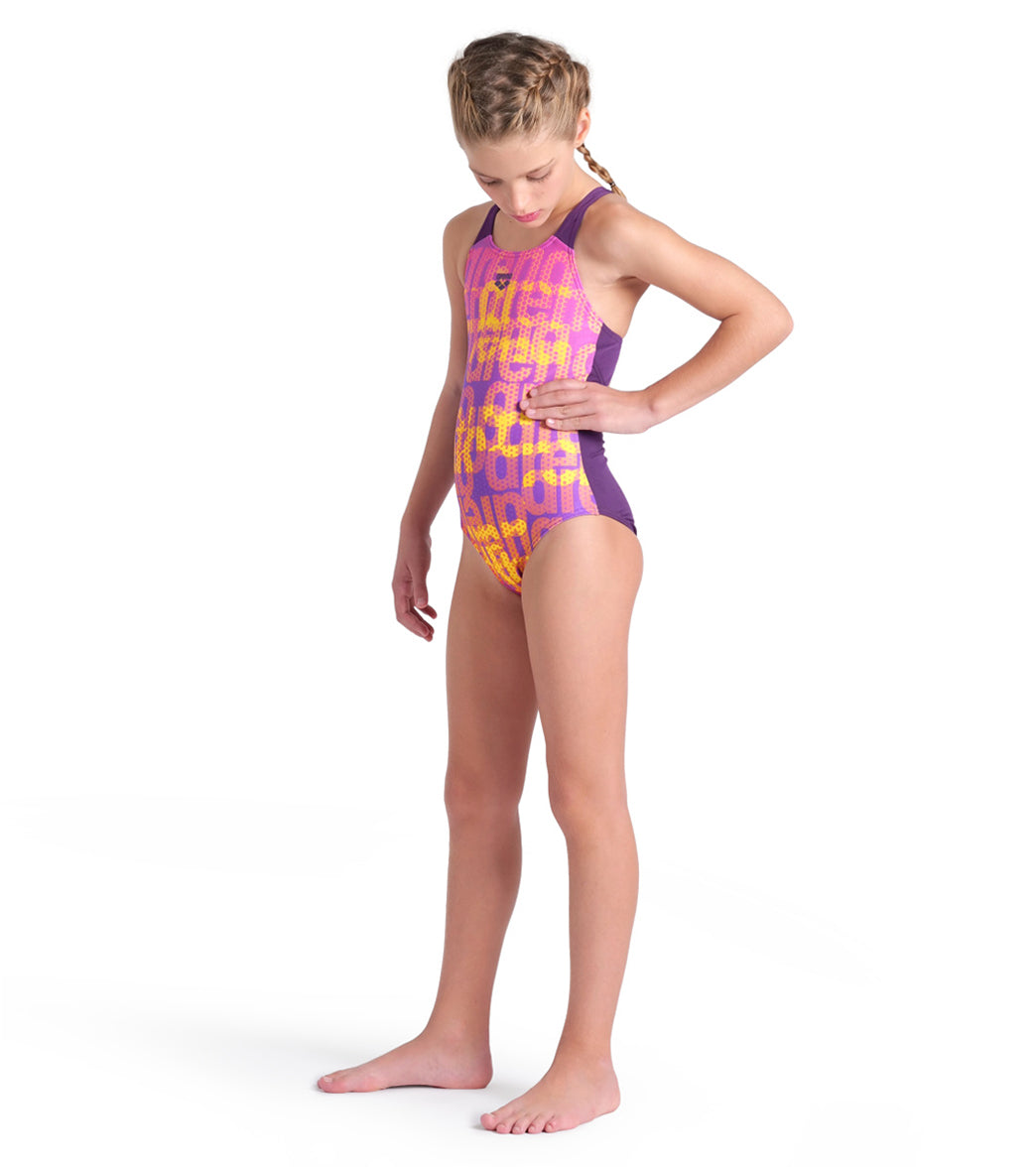 Arena Girls' Logo Multi Colors V Back One Piecce Swimsuit (Little Kid, Big Kid)