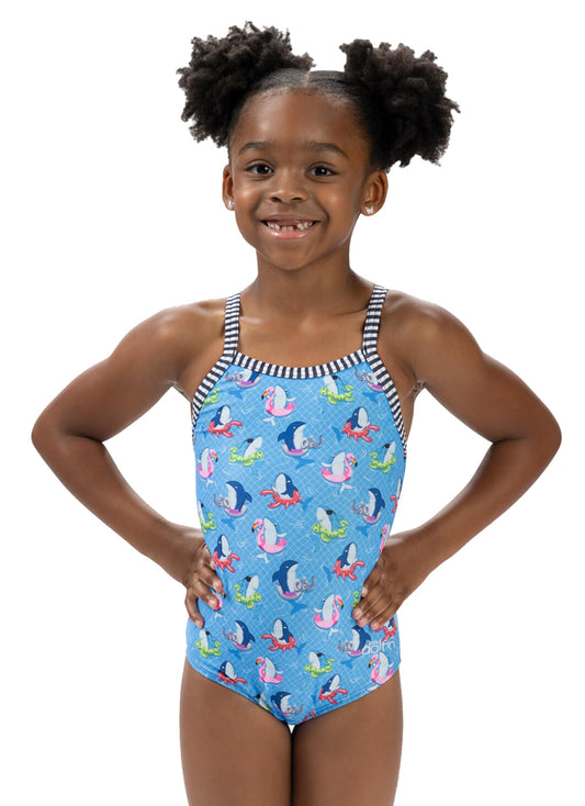 Dolfin Girls' Fin Floats Print One Piece Swimsuit (Toddler, Little Kid)