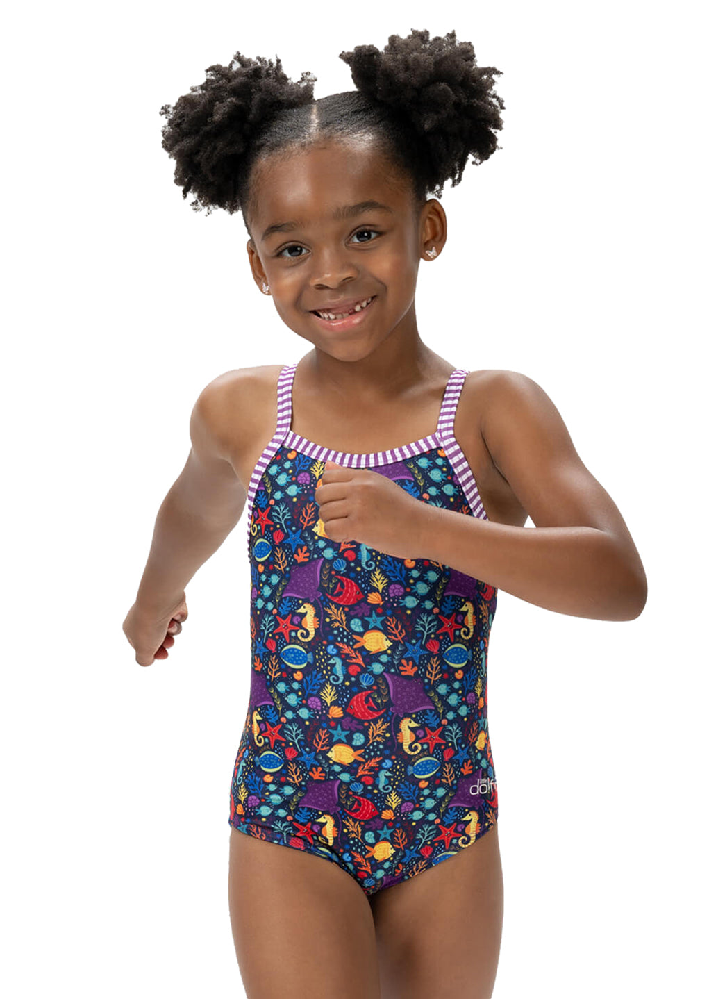 Dolfin Girls' Little Fish Print One Piece Swimsuit (Toddler, Little Kid)