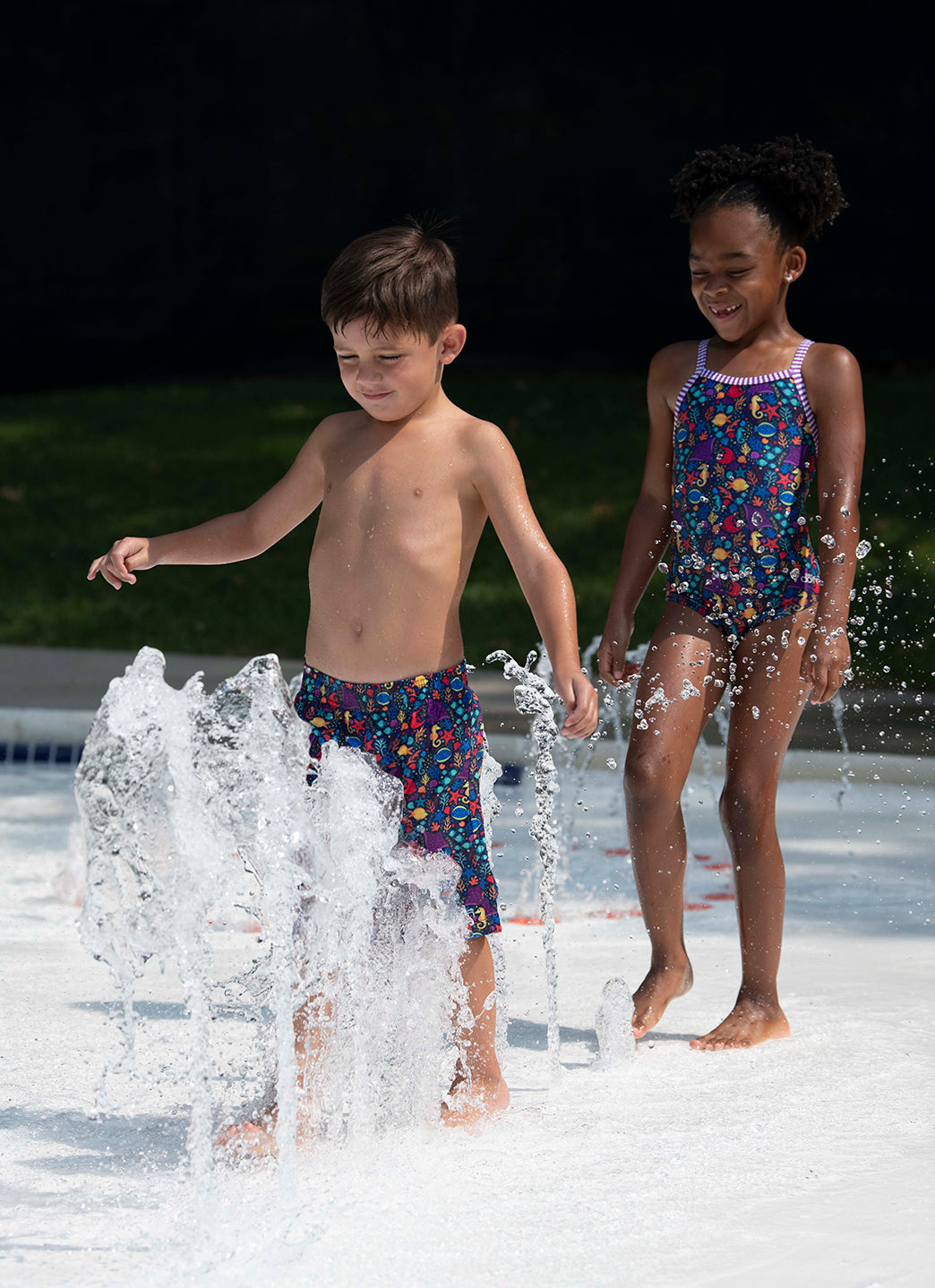 Dolfin Boys' Little Fish Print Swim Trunks (Toddler, Little Kid)