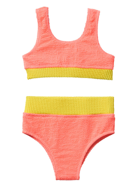Seaesta Surf Girls' Color Block Crinkle Two Piece Bikini Set (Little Kid, Big Kid)