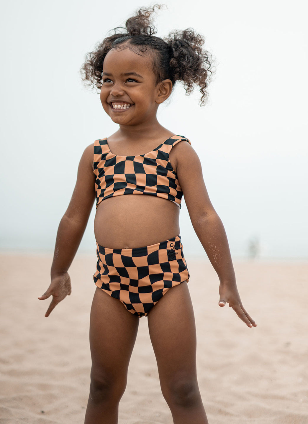 Seaesta Surf Girls' Print Wavy Check Two Piece Bikini Set (Toddler, Little Kid, Big Kid)