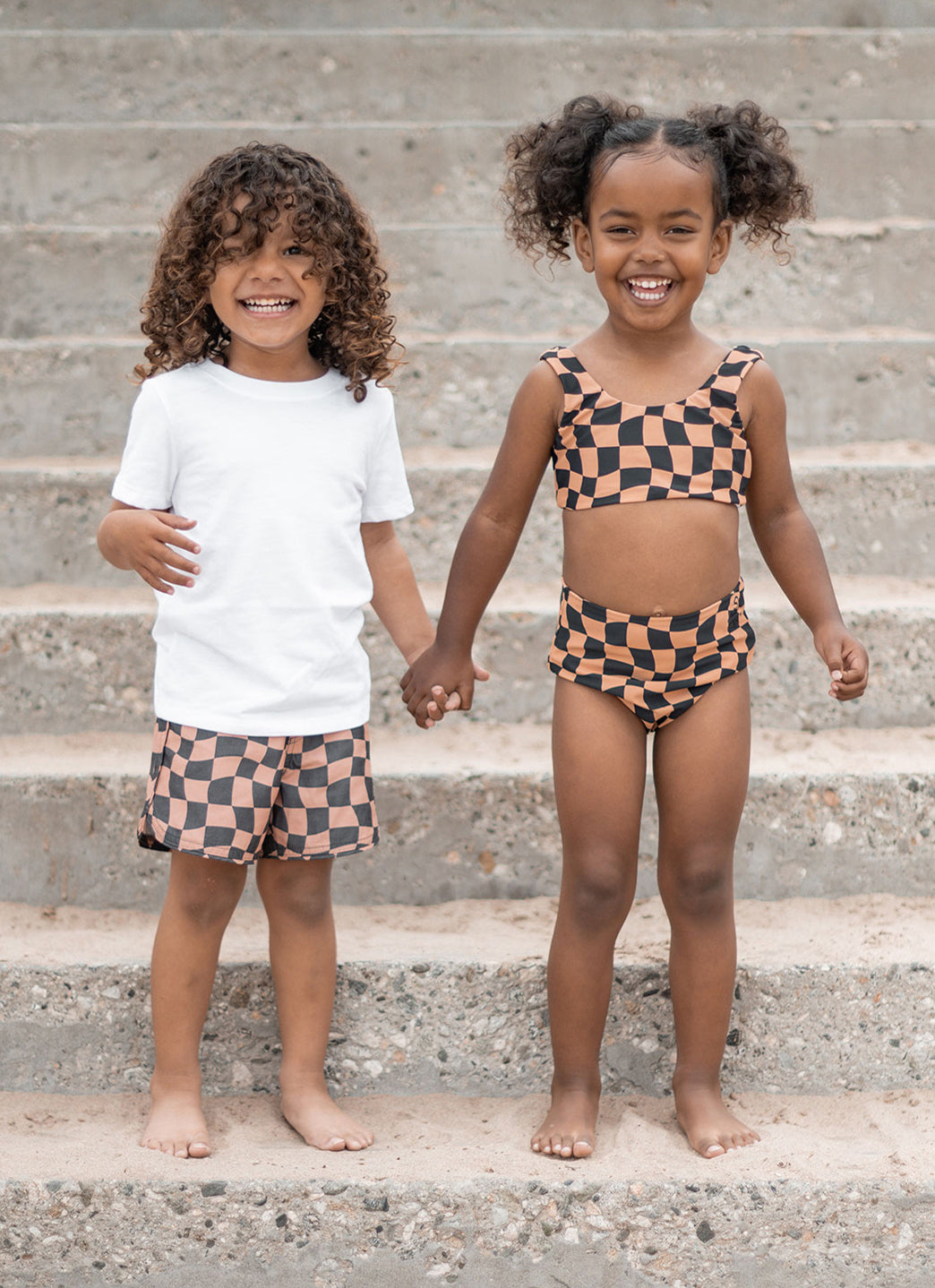 Seaesta Surf Girls' Print Wavy Check Two Piece Bikini Set (Toddler, Little Kid, Big Kid)