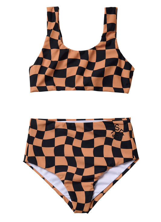 Seaesta Surf Girls' Print Wavy Check Two Piece Bikini Set (Toddler, Little Kid, Big Kid)