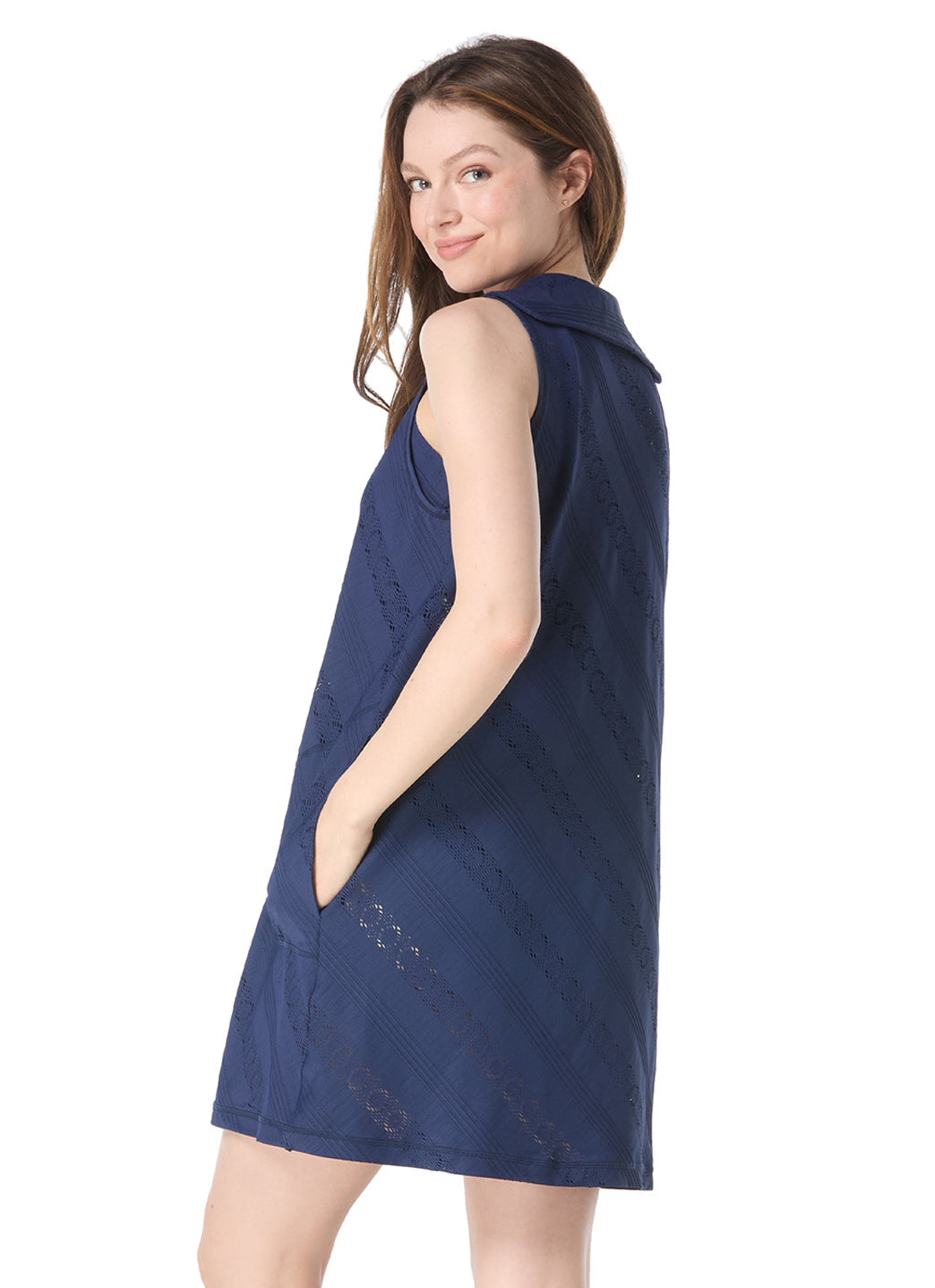 Beach House Women's Eva Crochet Zip Front Sleeveless Cover Up Dress