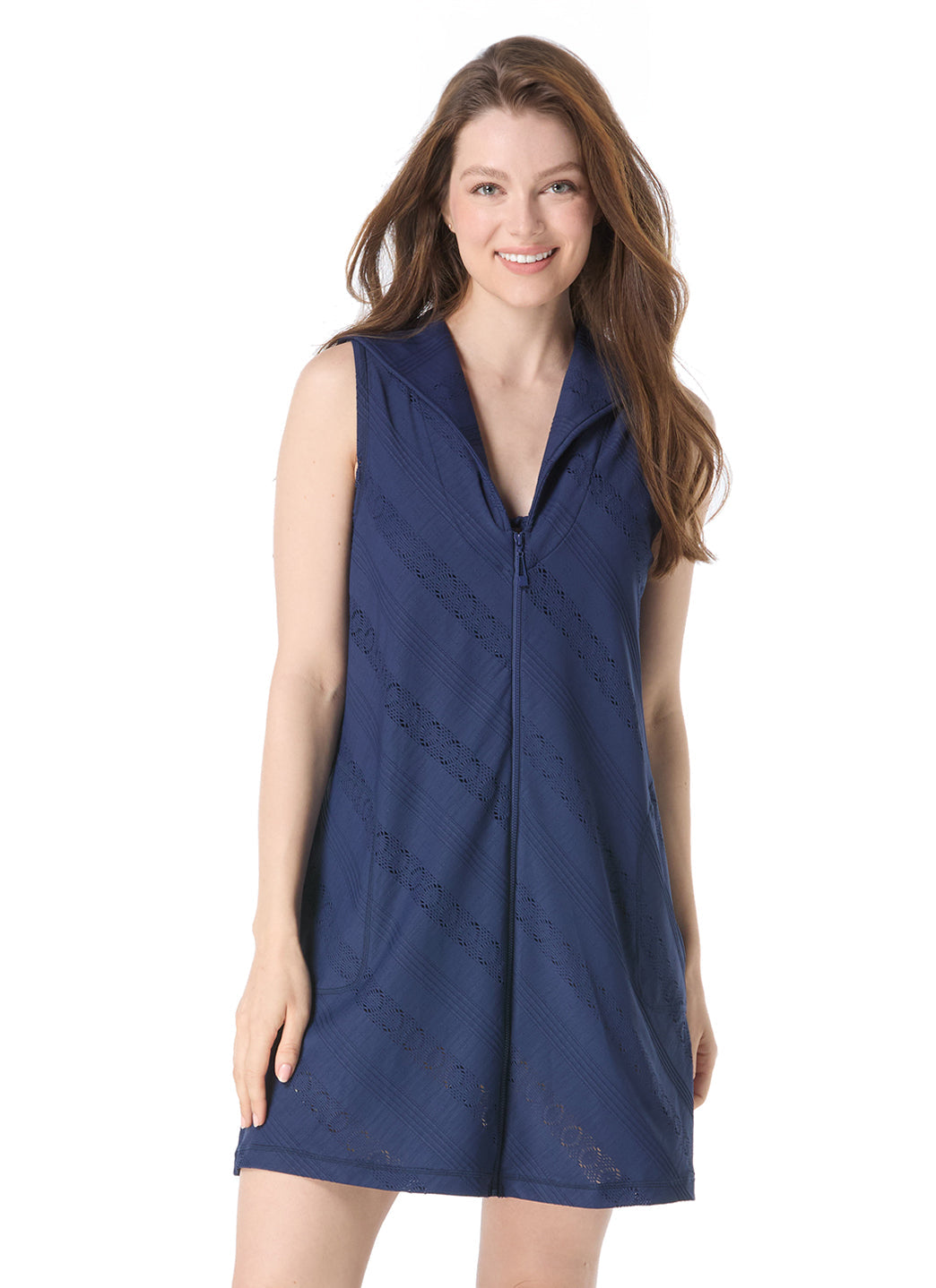 Beach House Women's Eva Crochet Zip Front Sleeveless Cover Up Dress