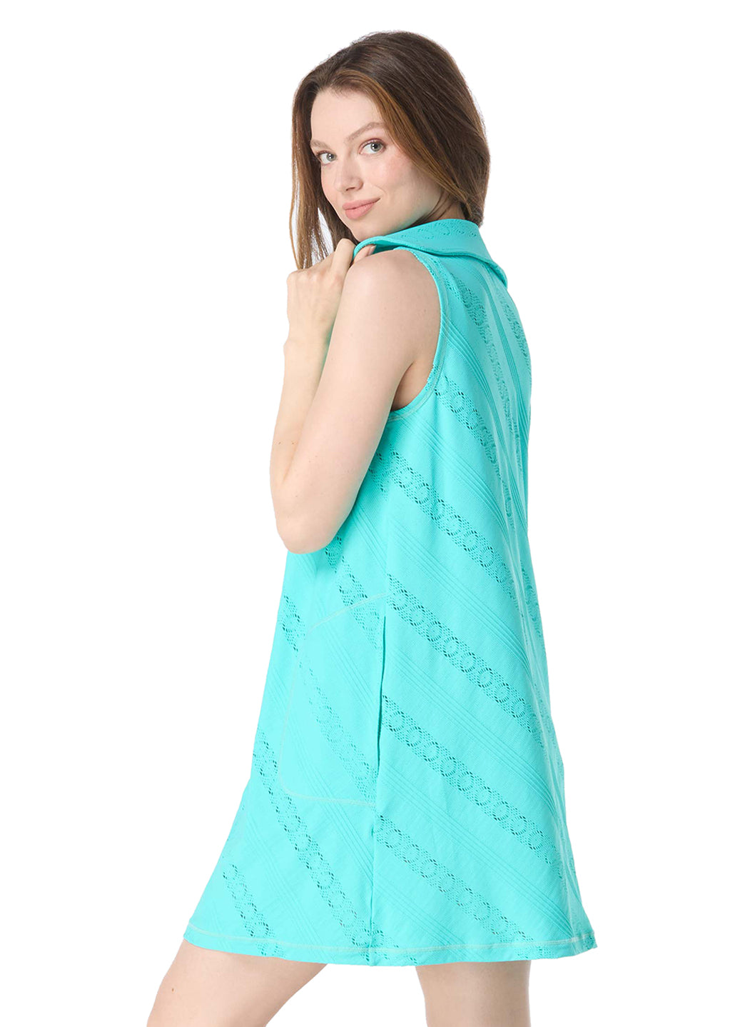 Beach House Women's Eva Crochet Zip Front Sleeveless Cover Up Dress