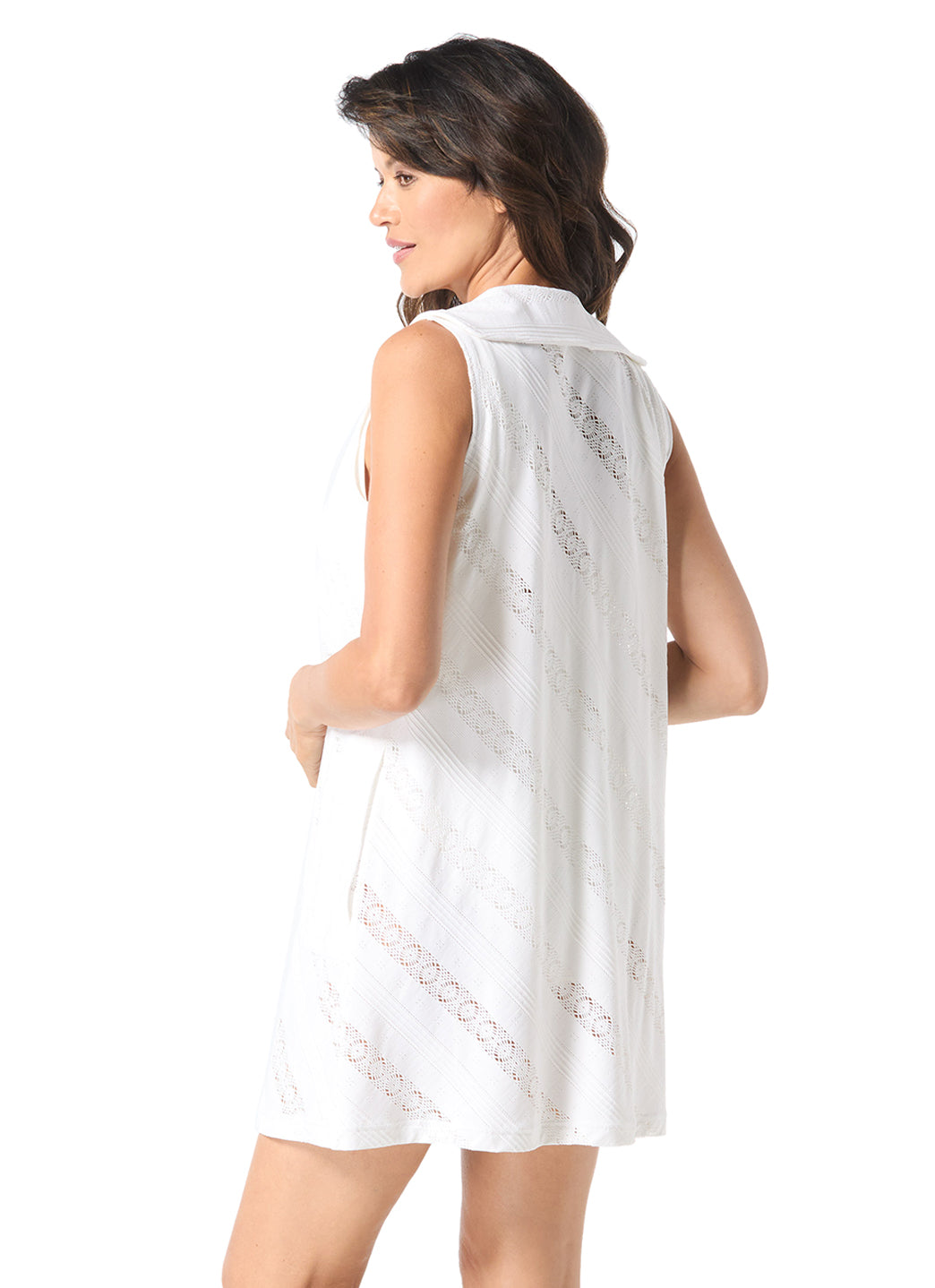 Beach House Women's Eva Crochet Zip Front Sleeveless Cover Up Dress